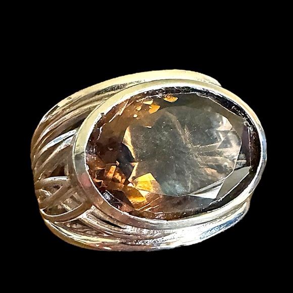 Vintage Genuine Lab Smoky Quartz Karis STS Ring Size 7.25 - Picture 1 of 13